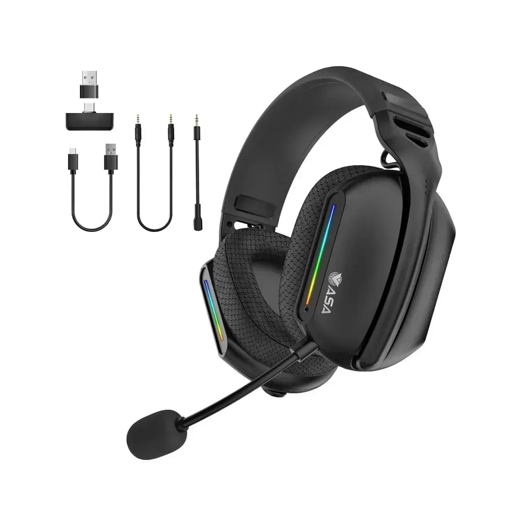 سماعة ألعاب لاسلكية ASA A90 بميكروفون وإضاءة RGB - اسود - Z.1771869916776258