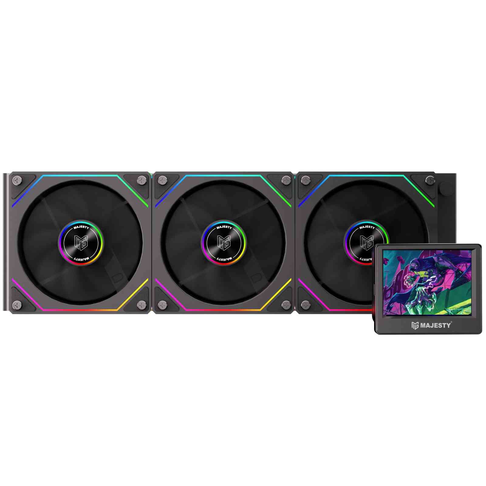 مبرد مائي ماجيستي 360mm ARGB – شاشة IPS LCD لعرض الفيديو والرسومات ، ثلاث مراوح 120mm، متوافق مع Intel وAMD، أسود - Z.17717046756464725