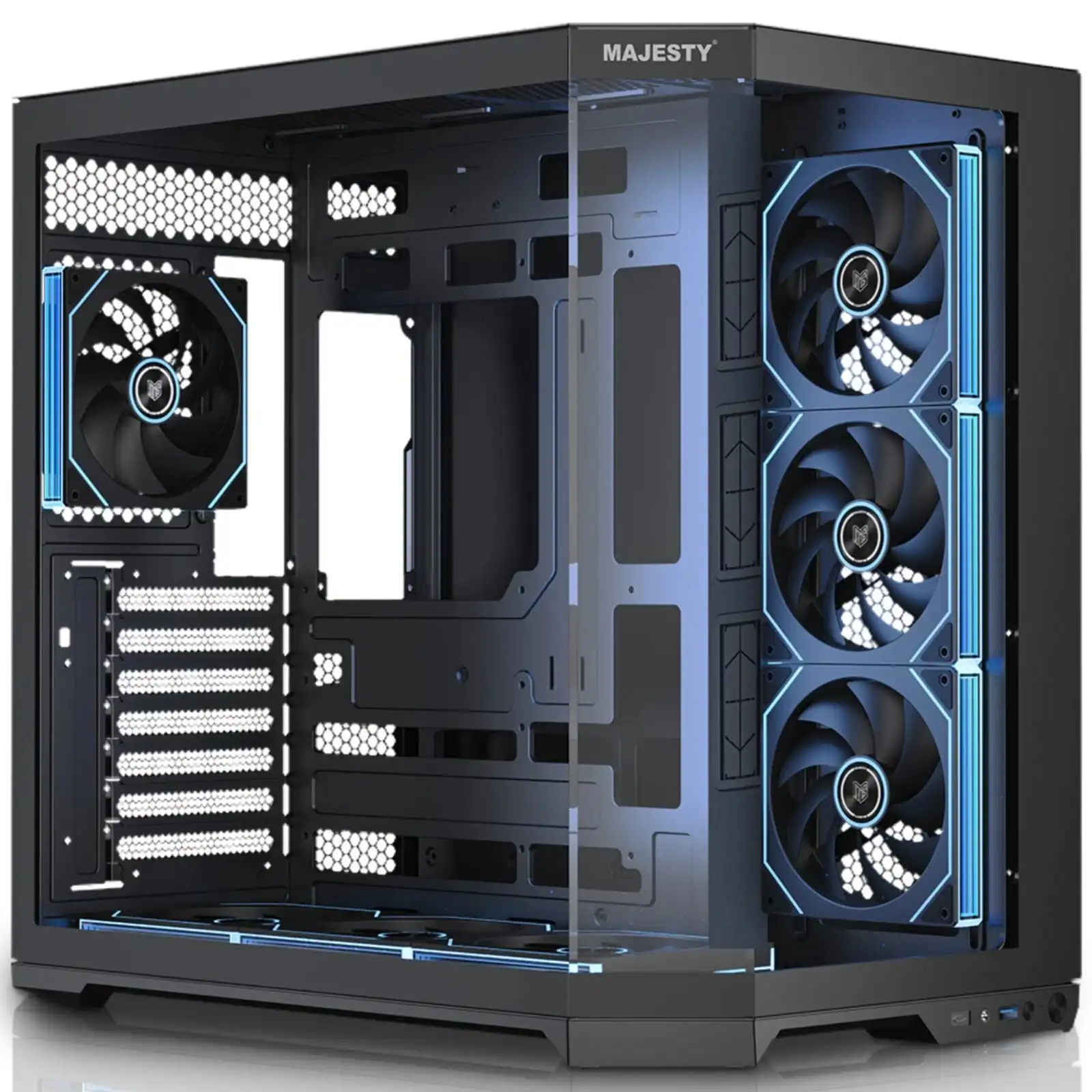 صندوق كمبيوتر ماجيستي ميد مافيرا برو Mid Tower | تبريد 7 مراوح ARGB | دعم لوحات ATX | منفذ Type-C و USB 3.0 | أسود- Z.17790063250451388
